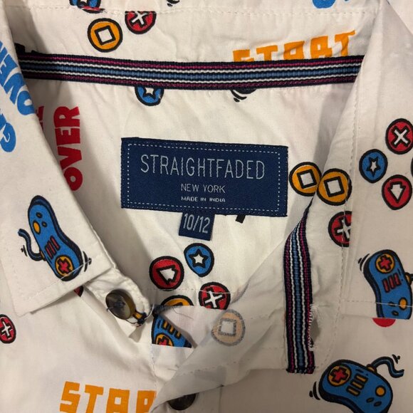 Straightfaded Boys Video Game Print Button-Up Shirt 10/12 Colorful Gaming Icons - Picture 3 of 5